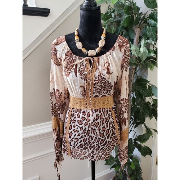 American Angel Women's Beige & Brown Rayon Round Neck Long Sleeve Top Blouse 1X - Picture 12 of 12